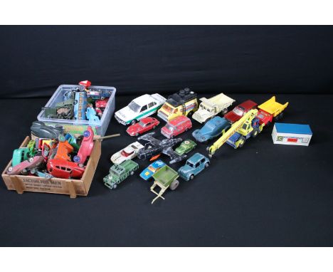 Collection of mainly Mid 20th C play worn diecast &amp; plastic models to include Corgi, Dinky, Matchbox, Polistil etc featur