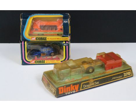 Three boxed / cased Dinky and Corgi diecast models to include Corgi 401 Volkswagen 1300 Motor School, Corgi 701 Hi-Speed Mini