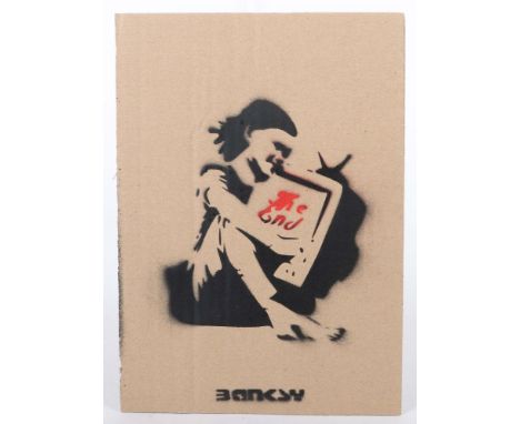 Banksy1974. "The End", verso handschriftlich bez., dat. '15, num. "9/12" und gestempelt, Pochoir auf Karton, HxB: 29,5/21 cm.