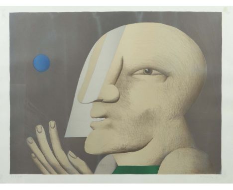 Antes, HorstHeppenheim 1936 geb., ist ein deutscher Maler, Grafiker und Bildhauer. "Portrait mit blauer Kugel", Darstellung e
