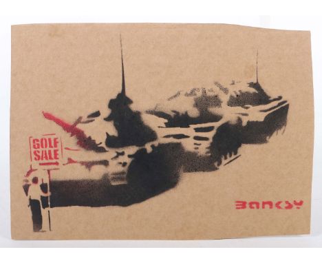 Banksy1974. "Golf Sale", verso handschriftlich bez., dat. '15, num. "2/20" und gestempelt, Pochior auf Karton, HxB: 18,7/26 c