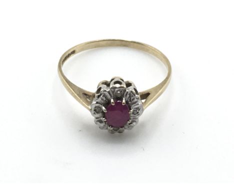 A 9ct gold ring set with ruby. Size approximately Q and 1.5g