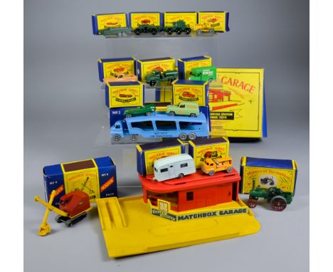 A Collection of Eleven Lesney Diecast "Matchbox" Model Vehicles, including - Ford Thames van (No.59), Caterpillar tractor (No