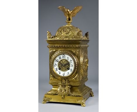 A Late 19th Century French Gilt Brass Cased Mantel Clock by Japy Freres, No. 4358, the 3.5ins diameter cream chapter ring wit