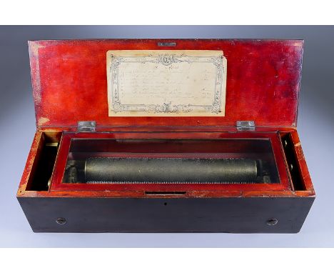 A Swiss Eight Air Musical Box, 19th Century, with 13ins single piece steel comb, in painted as rosewood case, the top inlaid 