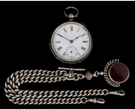 A Silver Half Hunting Cased Pocket Watch, Late 19th/Early 20th Century, (unnamed), key wind, white enamel dial with Roman bat