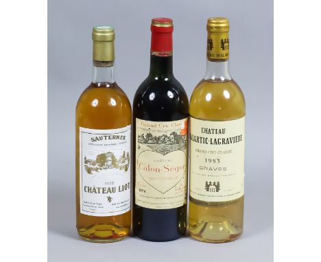 One Bottle of 1979 Chateau Calon-Segur, Saint Estephe, Two Bottles of 1979 Chateau Liot, Sauternes, Three Bottles of 1983 Cha