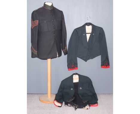 16. A King's Royal Rifle Corps Patrol or No.1 Dress Jacket, pre-WWII, with black on red Sergeant's stripes, a King's Royal Ri