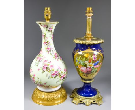 A Continental Porcelain Bulbous Vase, Early 20th Century, with flared rim, enamelled in colours with apple blossom, on a pale