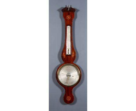 An Early 19th Century Mahogany Wheel Cased Wall Barometer and Thermometer, by Huntley, City Road, London, with 8ins diameter 
