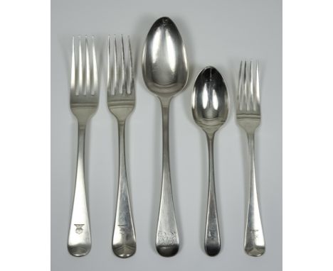 An Old English Silver Part Table Service, comprising - seven table forks by Richard Turner, London 1816, five table forks Lon