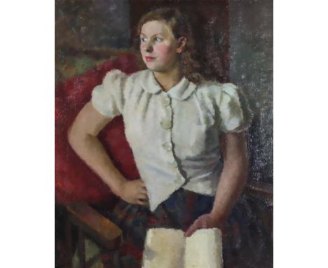 ***Dorothy Hepworth (1894-1978) aka Patricia Preece (1894-1966) - Oil painting - Half-length portrait of Sonya Redway wearing