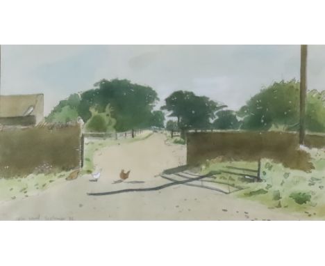 ***Julian Bailey (born 1963) - Gouache - "A Girl Walking By" - Figure of a young woman with four men looking on, initialled, 