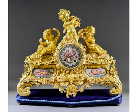 A Mid 19th Century French Ormolu and Porcelain Mounted Mantel Clock, by Bavozeta &amp; Fils of Paris, No. 306, the 3.25ins di