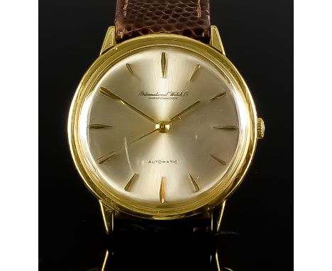 An International Watch Co. Automatic Wristwatch, Early 1970's, 18ct Gold Cased, the champagne dial with gilt baton numerals a