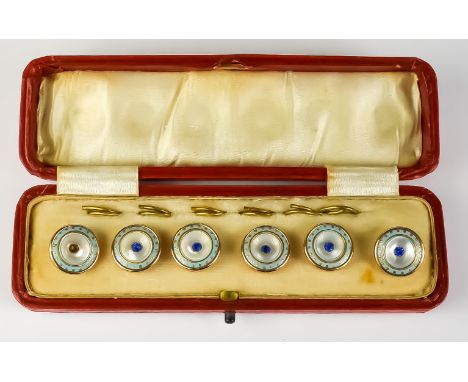 A Set of Late 19th/Early 20th Century Gentleman's Dress Studs, yellow coloured metal, decorated with enamel work and set with