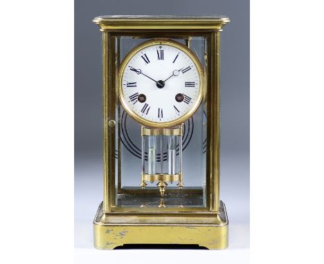 A Late 19th Century French Lacquered Brass Cased "Four Glass" Mantel Clock, No. 5171 44, the 3ins diameter white enamel dial 