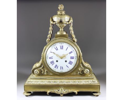 A 19th Century French Brass Cased Mantel Clock, by Japy Freres, No. 333, the 7ins diameter white enamel dial with blue Roman 