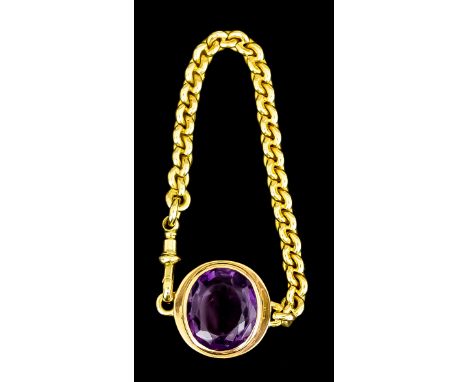 An 18ct Gold Chain Link Bracelet, with an associated circular panel set with a cut oval amethyst, 24mm x 20mm, gross weight 5