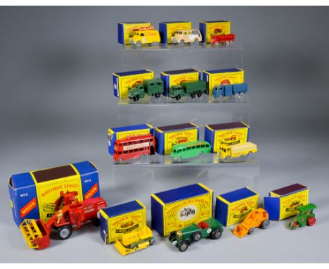 A Collection of Thirteen Lesney Diecast "Matchbox" Model Vehicles, including - Bedford coach (21), diesel road roller (No.1),
