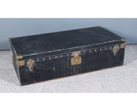 An Early 20th Century Louis Vuitton Black Leather Cloth and Brass Mounted Rectangular Cabin Trunk (thought to be for a motor 