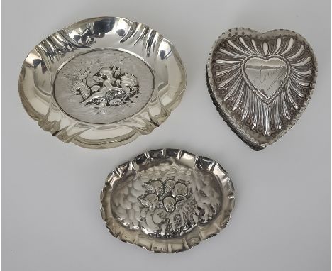 A Victorian Silver Heart Pattern Trinket Box, a Victorian Silver Oval Trinket Tray, and mixed silverware, the trinket box by 