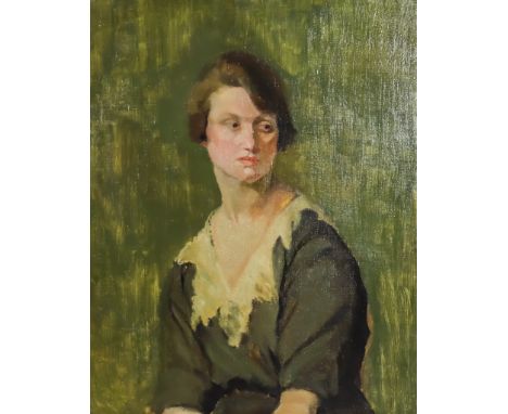 ***Dorothy Hepworth (1894-1978) aka Patricia Preece (1894-1966) - Oil painting - Half-length portrait of Marjorie wearing lac