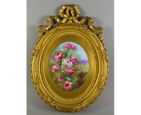 Early 20th Century English School - Porcelain plaque painted by J. Harrison with a spray of Peonies, signed and dated 21 (pos