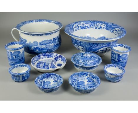 A Small Collection of Copeland Spode Blue and White Pottery, printed with "Italian" pattern, including - basin, 12.5ins diame