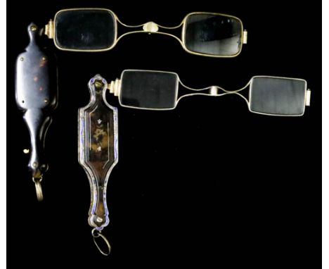 A Silver, Blue Enamel and Tortoise Shell Spring Loaded Lorgnette, 73mm x 19mm, and one other tortoise shell spring loaded lor