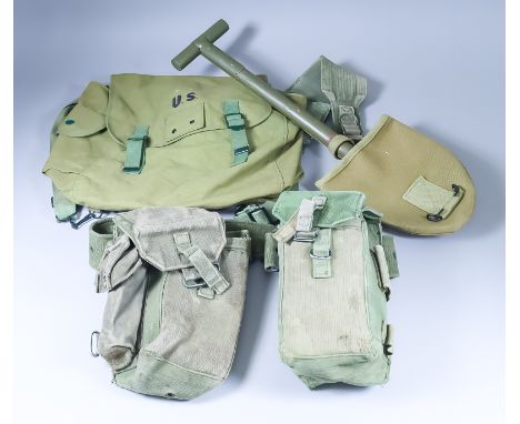 A Small Collection of US Army Material, including a canvas backpack, trenching tool stamped US SEMS 1942, with canvas cover, 