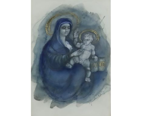 ***L. Mark Negin (born 1932) - Pencil and watercolour heightened in gilt - Madonna and Child, signed, 13.5ins x 9.5ins, in de