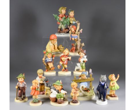 Thirteen Geobel Pottery Figures, including - "Tree Trimming Time", 6.125ins high, "Frisky Friends", 4.25ins high, "Puppet Pri