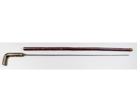 A Late 19th/ Early 20th Century Sword Stick, European, 27ins bright steel double edge blade, curved horn handle with Celtic s