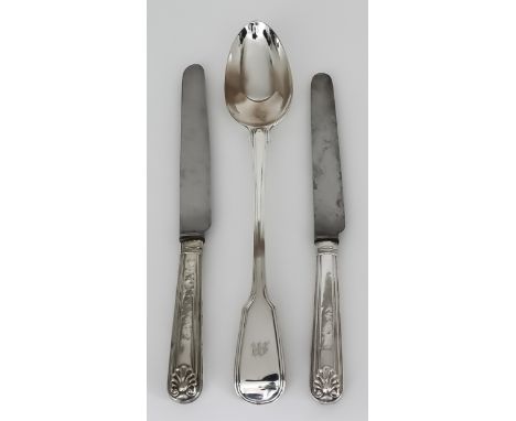 An Early Victorian Silver Fiddle and Thread Pattern Gravy Spoon, by George William Adams, London 1845, weight 5.5ozs, and nin