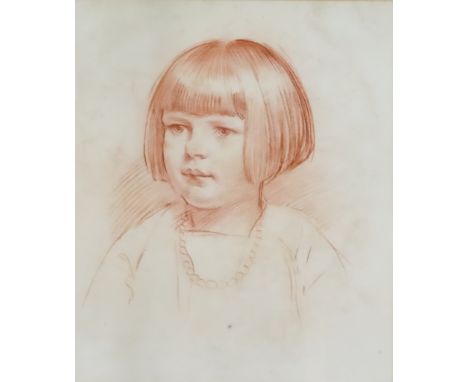 ***Harold Speed (1872-1957) - Sanguine drawing - Shoulder-length portrait of the artist's daughter, 16ins x 13.5ins, in moder