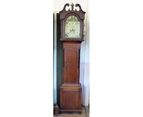 Circa 1820 Morgan &amp; Aitchison Bristol 8 Day Long Case Clock, oak cased with swan-neck hood pediment. A cream enamel face 