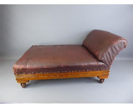 A Victorian Leather Adjustable Gout Stool, with two fully adjustable levels, mahogany frame and ceramic castors.