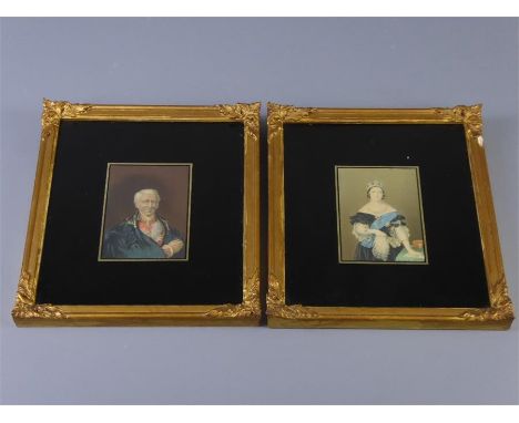 A Pair of Victorian Portrait Prints on Glass, depicting Prince Edward Duke of Kent, KG,GCMG, GCVO, CD, ADC(P) and Queen Victo