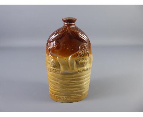 Circa 1840 Stephen Green Lambeth Doulton Mr and Mrs Caudle Stoneware Spirit Flask, Mrs T. Prettyman to the other, approx 21 c