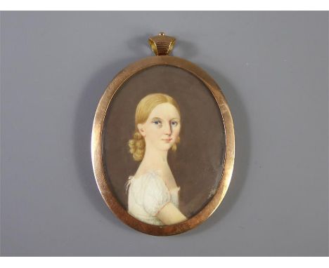 A 19th Century Oval Double Portrait Miniature, depicting an elegant woman and a little girl to verso, approx 4 x 5.5 cms.