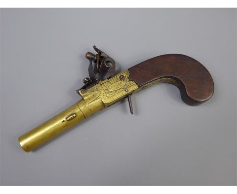 A 19th Century Ketland &amp; Adams Box-Lock All-Brass Flintlock Pocket Pistol, in an attractive associated rosewood box with 