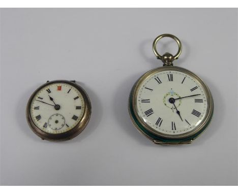 An Antique Lady's Silver and Enamel Open-face Pocket Watch, the having a floral design to verso with white enamel floral pain