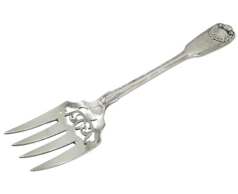 Victorian silver Fiddle Thread and Shell pattern fish serving fork, hallmarked Chawner & Co, London 1864, L2cm, approximate w