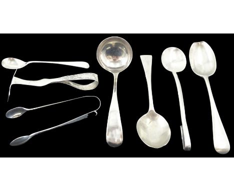 Small selection of silver flatware, comprising pair of early 20th century sugar tongs, hallmarked Sheffield 1912, makers mark