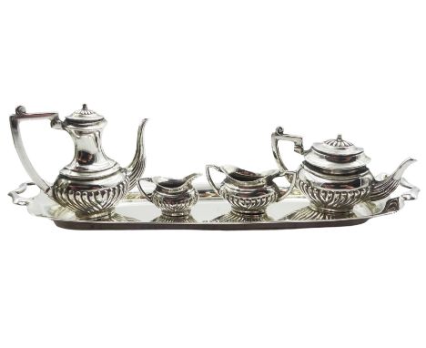 1950's silver novelty miniature five piece tea service, comprising teapot, coffee pot, milk jug and twin handled open sucrier