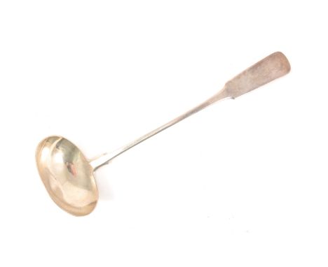 Victorian Scottish silver soup ladle, Peter Grierson, Edinburgh 1841, Fiddle pattern, engraved initial 'N', 7oz, 34cm.