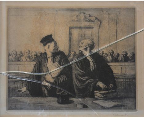 Honore Daumier, 'Apres l'audience les Gens de Justice,' signed in pencil, mixed media print, 20cm x 27cm; another, 'Les Gens 
