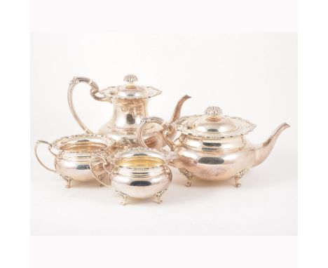 Victorian style four-piece silver tea and coffee set, Cooper Brothers &amp; Sons, Sheffield 1979, comprising a teapot of squa