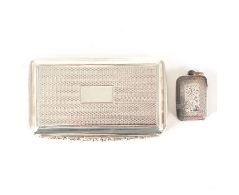 A William IV silver snuff box, Nathaniel Mills, Birmingham 1834, oblong shape with engine turned decoration, 1.5ozs, 6.5cm, a